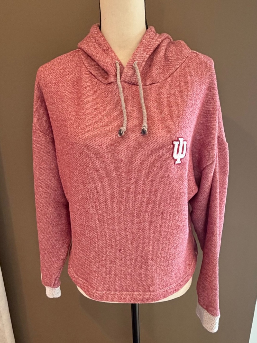 Indiana University Hoosiers, Cropped Red Heather Hoodie, Size Large